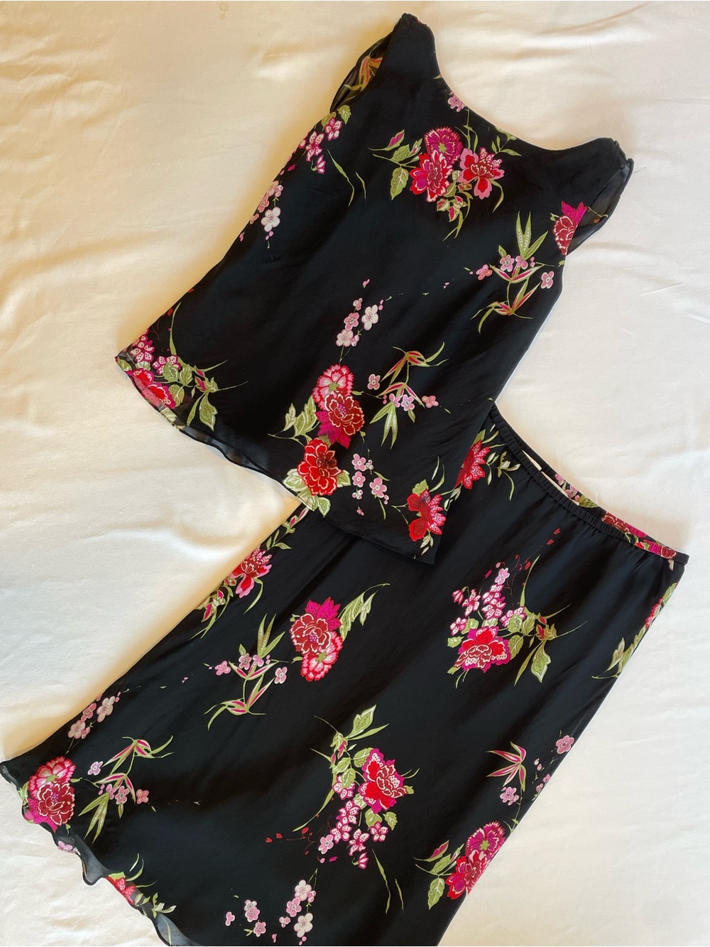 Vintage 90s Black Floral Coord Set